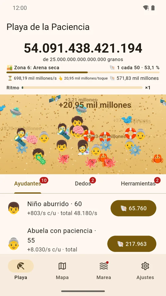 Muchos ayudantes contando a la vez en la zona 6, con la lista de ayudantes debajo.
