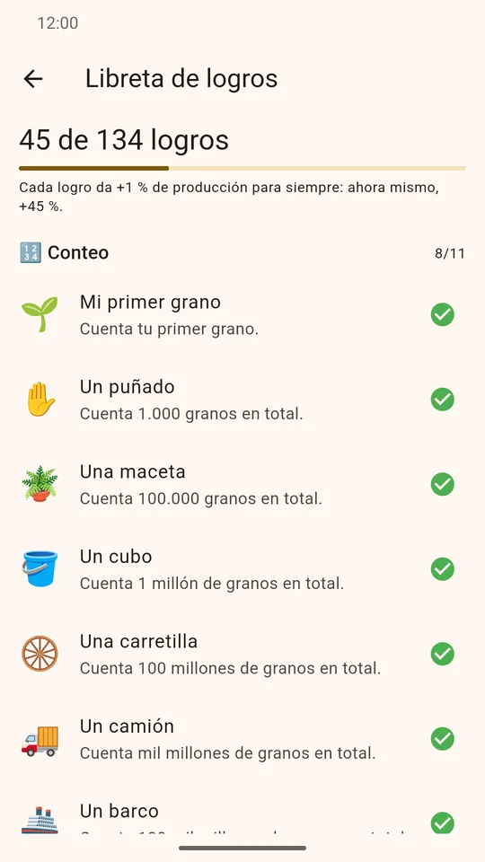 La Libreta de logros con 45 de 134 logros conseguidos.